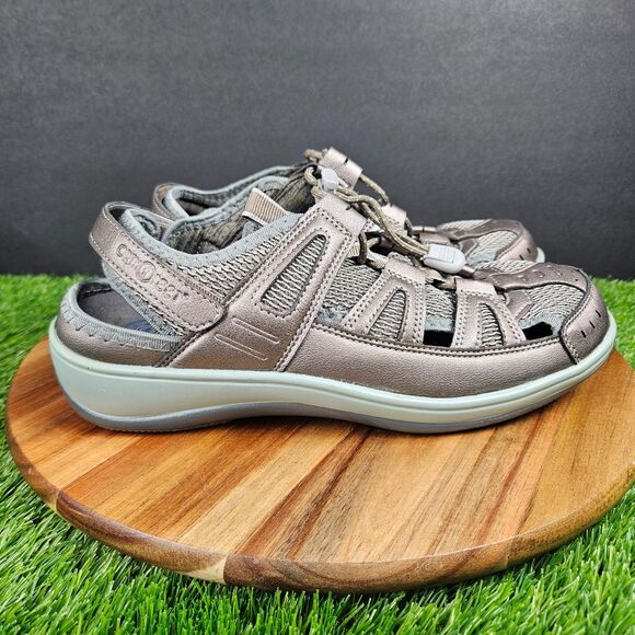 Orthofeet Verona Sandals Women's 9.5 D Wide Pewter Gray Leather Fisherman 997 - Picture 1 of 10